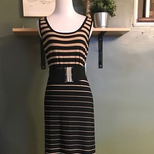 Black and tan striped maxi dress